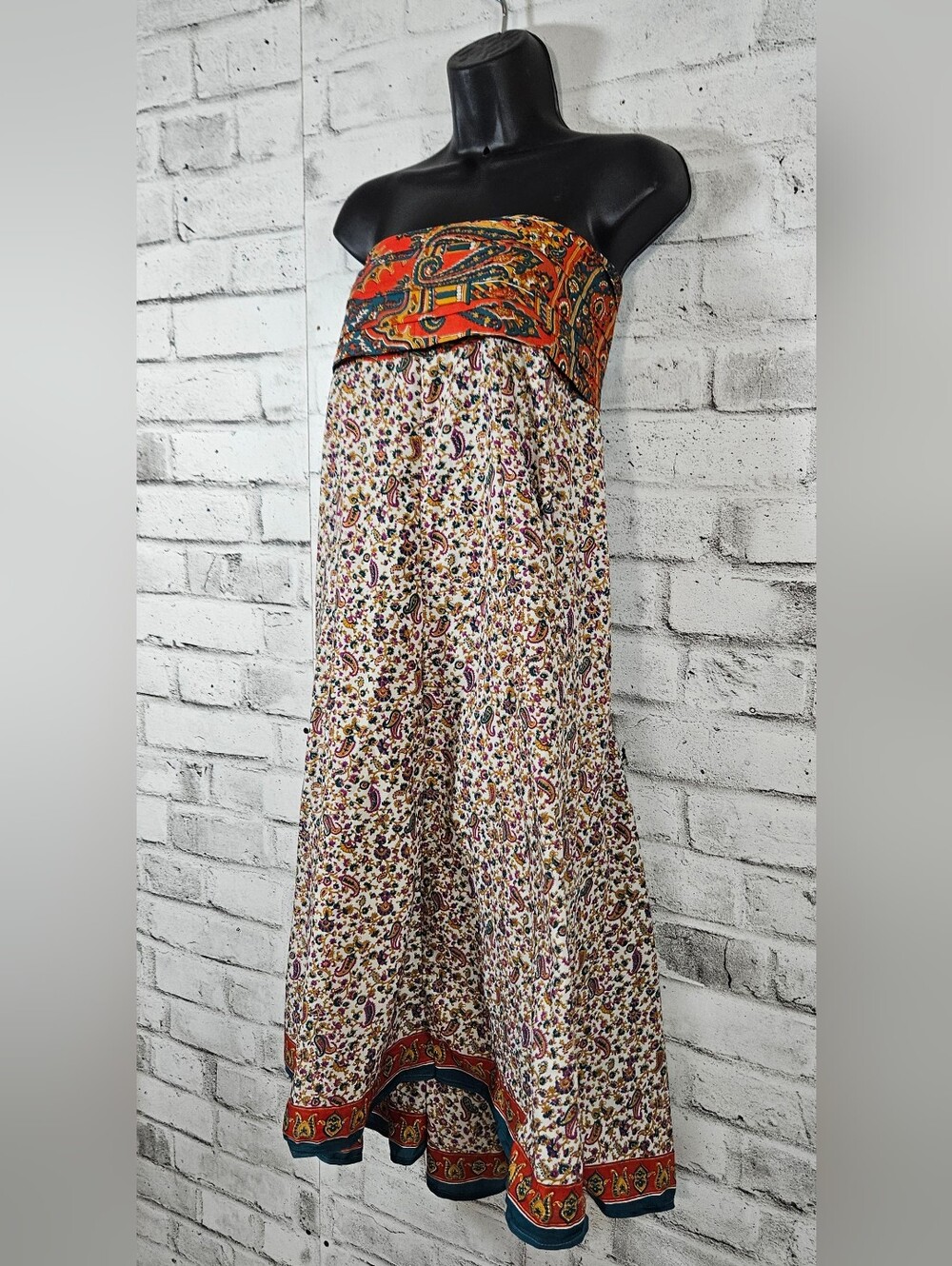 Alchemy Fashions Recycled Sari Strapless Boho Midi Dress  XLG - Picture 4 of 15
